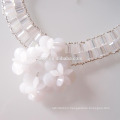 Fashion White Crystal Flower Statement Necklace